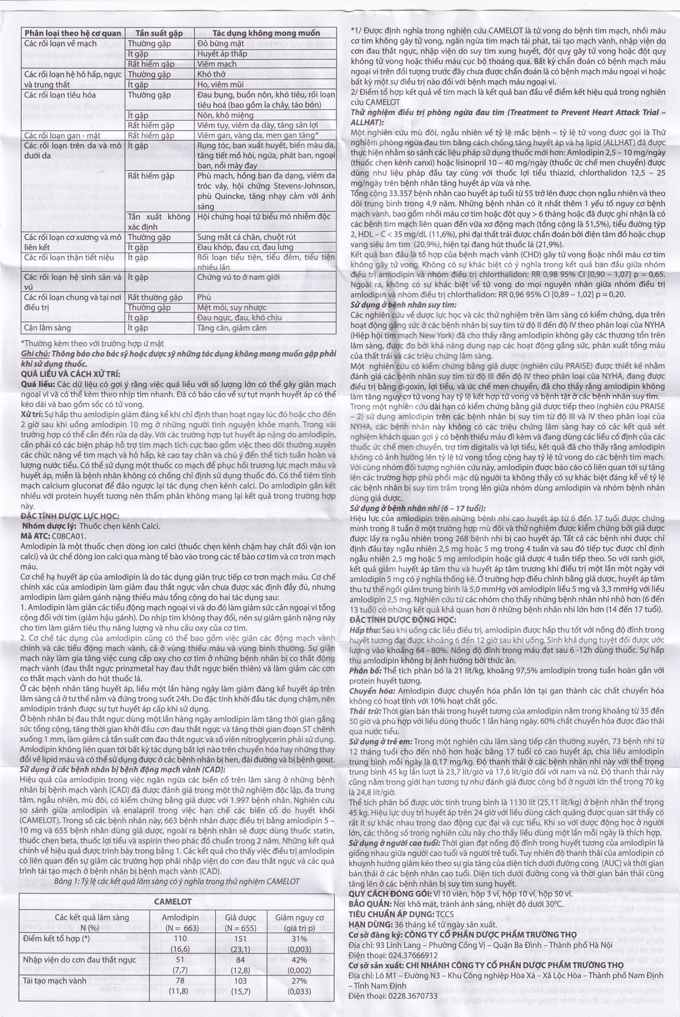 Hình ảnh Thuốc Amlodipin 5mg Trường Thọ điều trị tăng huyết áp, đau thắt ngực (3 vỉ x 10 viên)