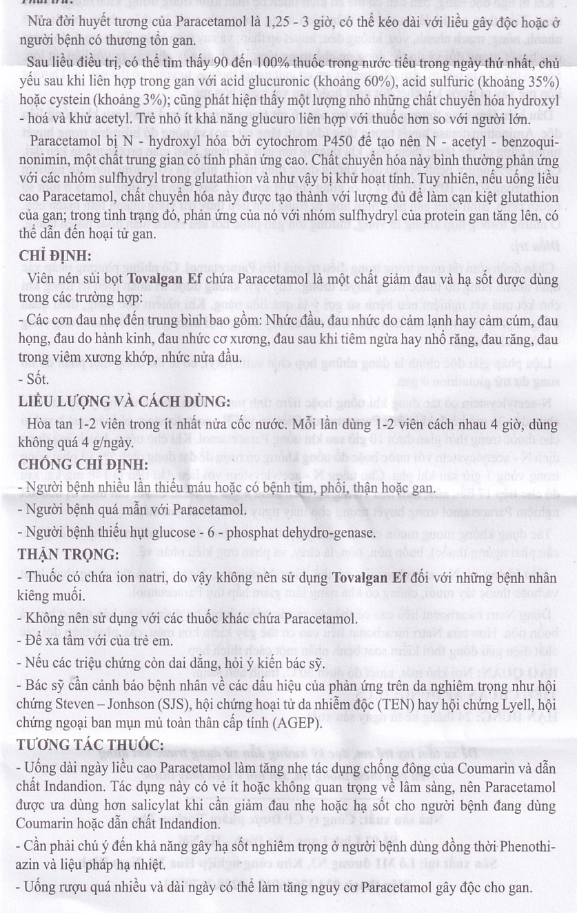 Hình ảnh Viên sủi Tovalgan Ef Trường Thọ Pharma giảm đau, hạ sốt (5 vỉ x 4 viên) 
