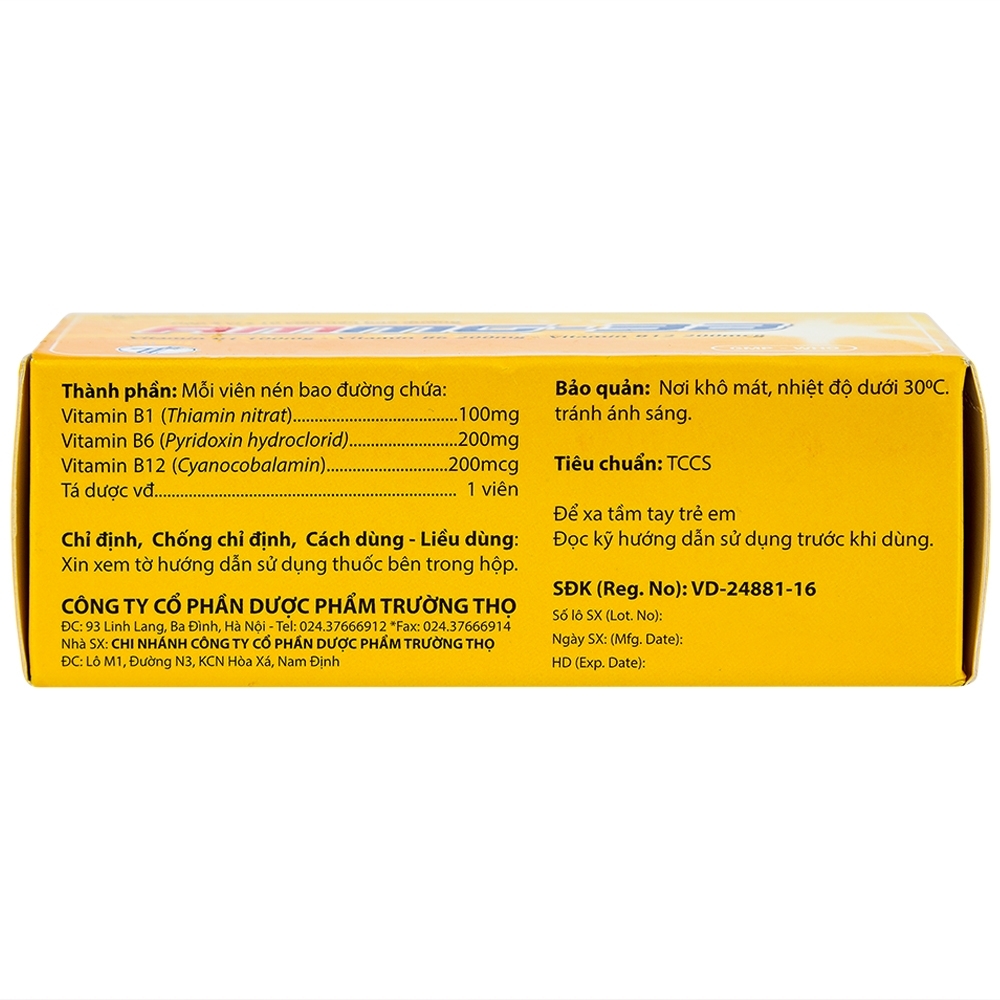 Hình ảnh Thuốc Ammg-3B Trường Thọ điều trị bệnh lý thần kinh do thiếu vitamin B1, B6, B12 (5 vỉ x 10 viên)