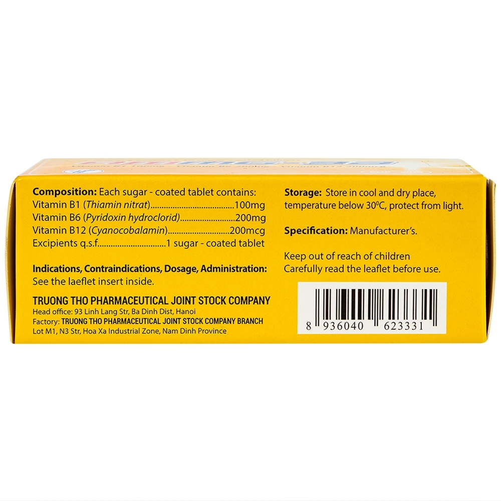Hình ảnh Thuốc Ammg-3B Trường Thọ điều trị bệnh lý thần kinh do thiếu vitamin B1, B6, B12 (5 vỉ x 10 viên)