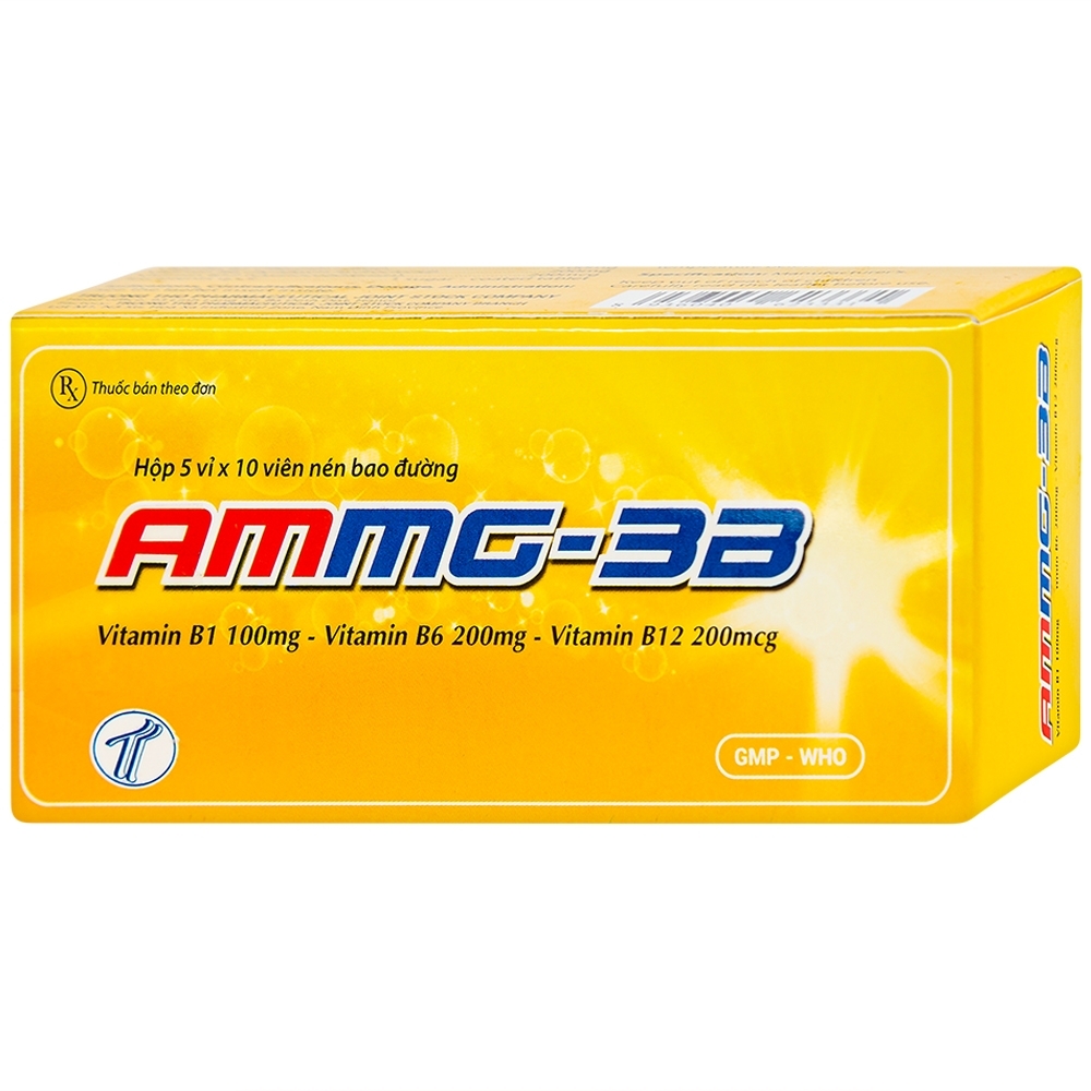 Hình ảnh Thuốc Ammg-3B Trường Thọ điều trị bệnh lý thần kinh do thiếu vitamin B1, B6, B12 (5 vỉ x 10 viên)
