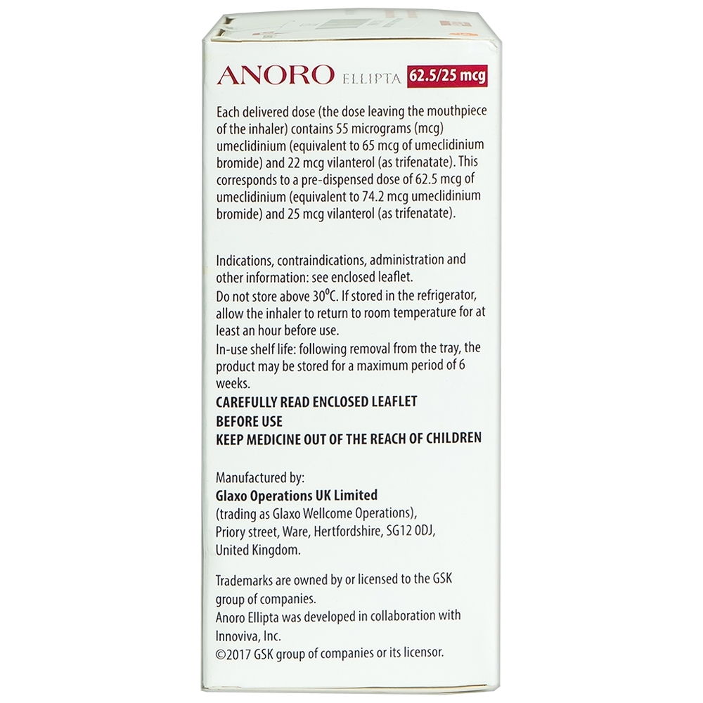 Hình ảnh Thuốc Anoro Ellipta 62.5/25mcg GSK điều trị duy trì giãn phế quản (30 liều)