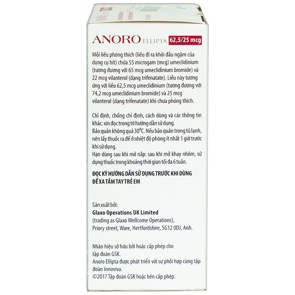 Hình ảnh Thuốc Anoro Ellipta 62.5/25mcg GSK điều trị duy trì giãn phế quản (30 liều)