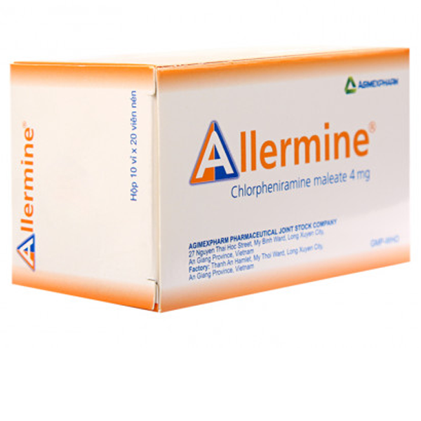 Hình ảnh Thuốc Allermine 4mg Agimexpharm điều trị dị ứng cấp và mãn tính (10 vỉ x 20 viên)