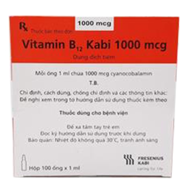 Hình ảnh Thuốc Vitamin B12 Kabi 1000mcg điều trị thiếu vitamin B12 (100 ống X 1ml)