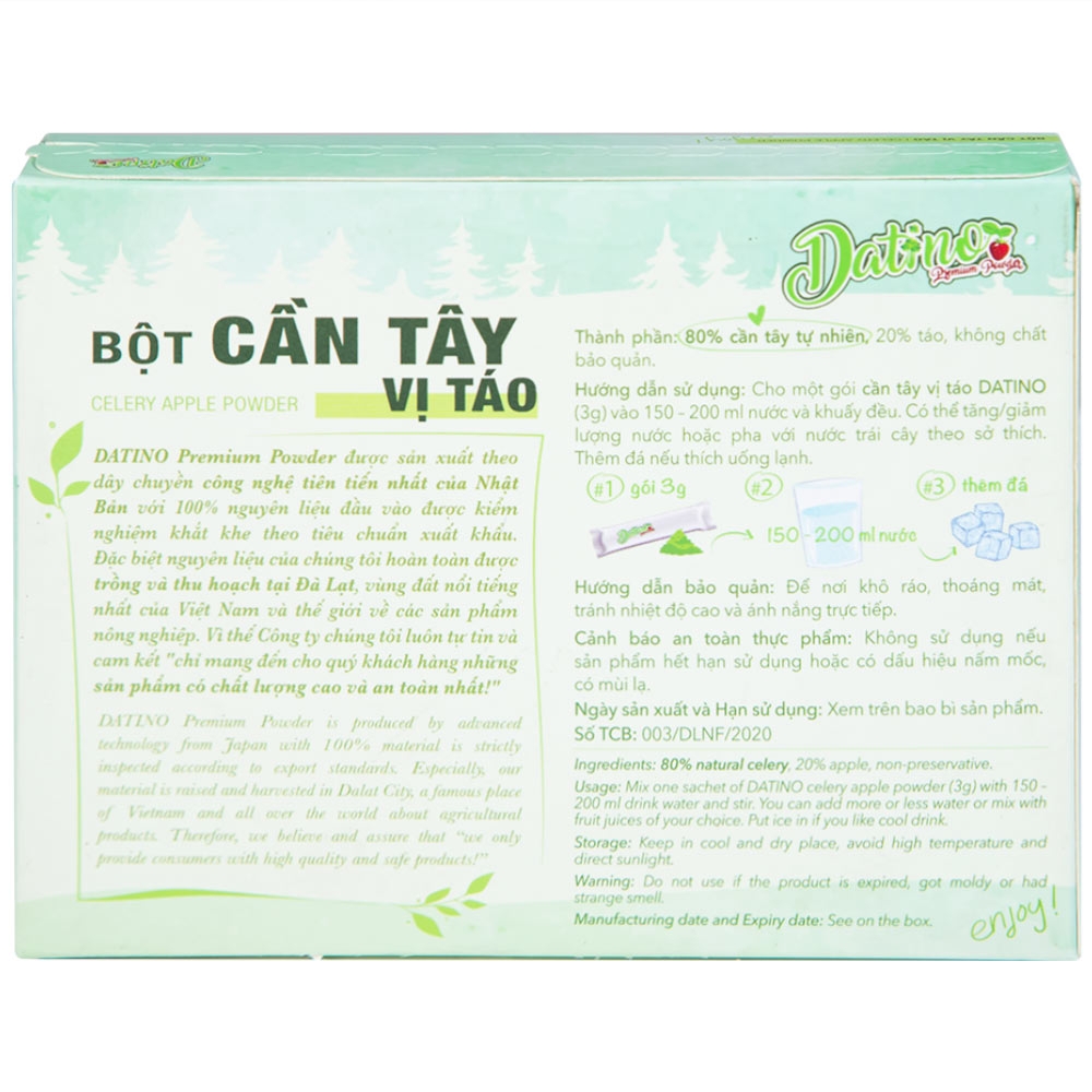 Hình ảnh Bột Cần Tây vị táo Datino hỗ trợ giảm cholesterol xấu trong máu (3g x 15 gói)