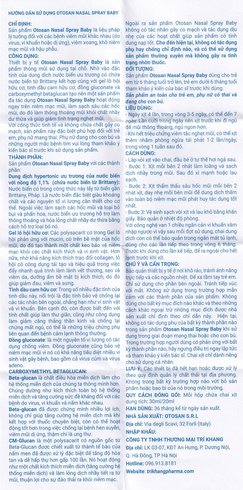 Hình ảnh Xịt mũi trẻ em Otosan Nasal Spray Baby làm sạch sâu các hốc mũi, thông thoáng mũi (30ml)