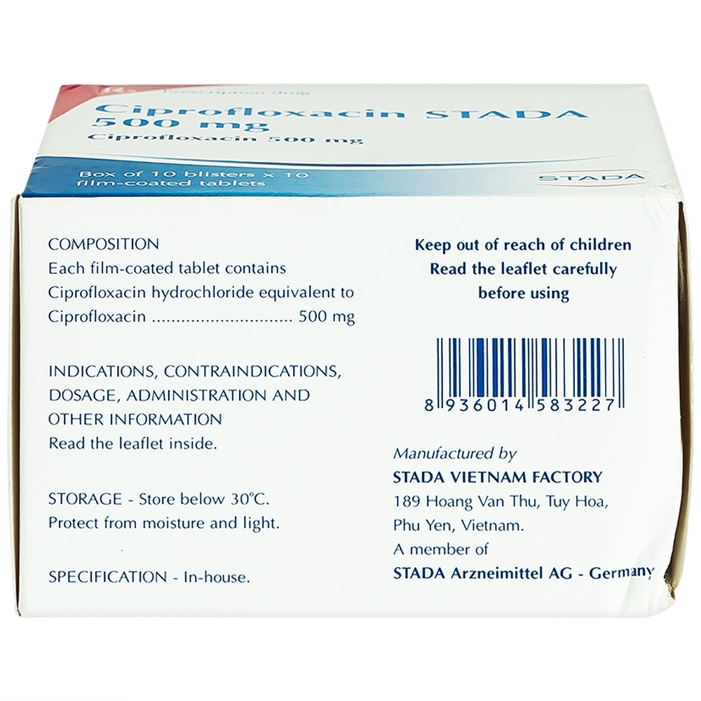 Hình ảnh Thuốc Ciprofloxacin Stada 500mg điều trị trong các trường hợp nhiễm khuẩn (10 vỉ x 10 viên)
