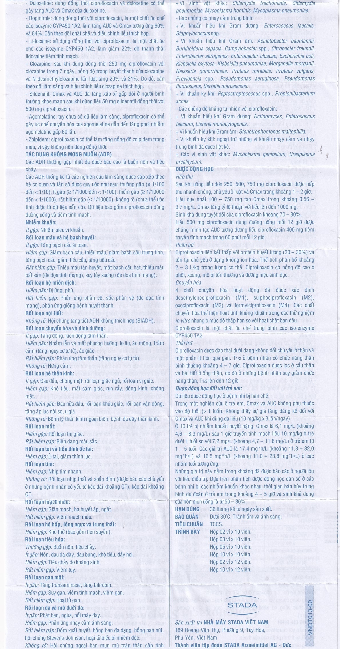 Hình ảnh Thuốc Ciprofloxacin Stada 500mg điều trị trong các trường hợp nhiễm khuẩn (10 vỉ x 10 viên)