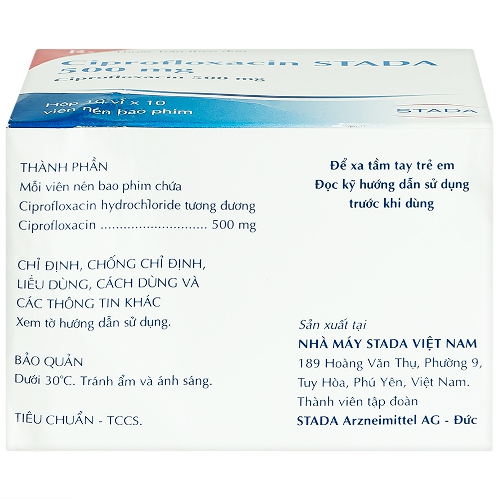 Hình ảnh Thuốc Ciprofloxacin Stada 500mg điều trị trong các trường hợp nhiễm khuẩn (10 vỉ x 10 viên)
