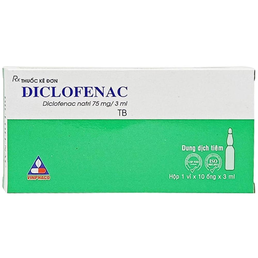 Hình ảnh Dung dịch tiêm Diclofenac 75mg/3ml Vinphaco giảm đau lưng cấp, đau do chấn thương (10 ống)