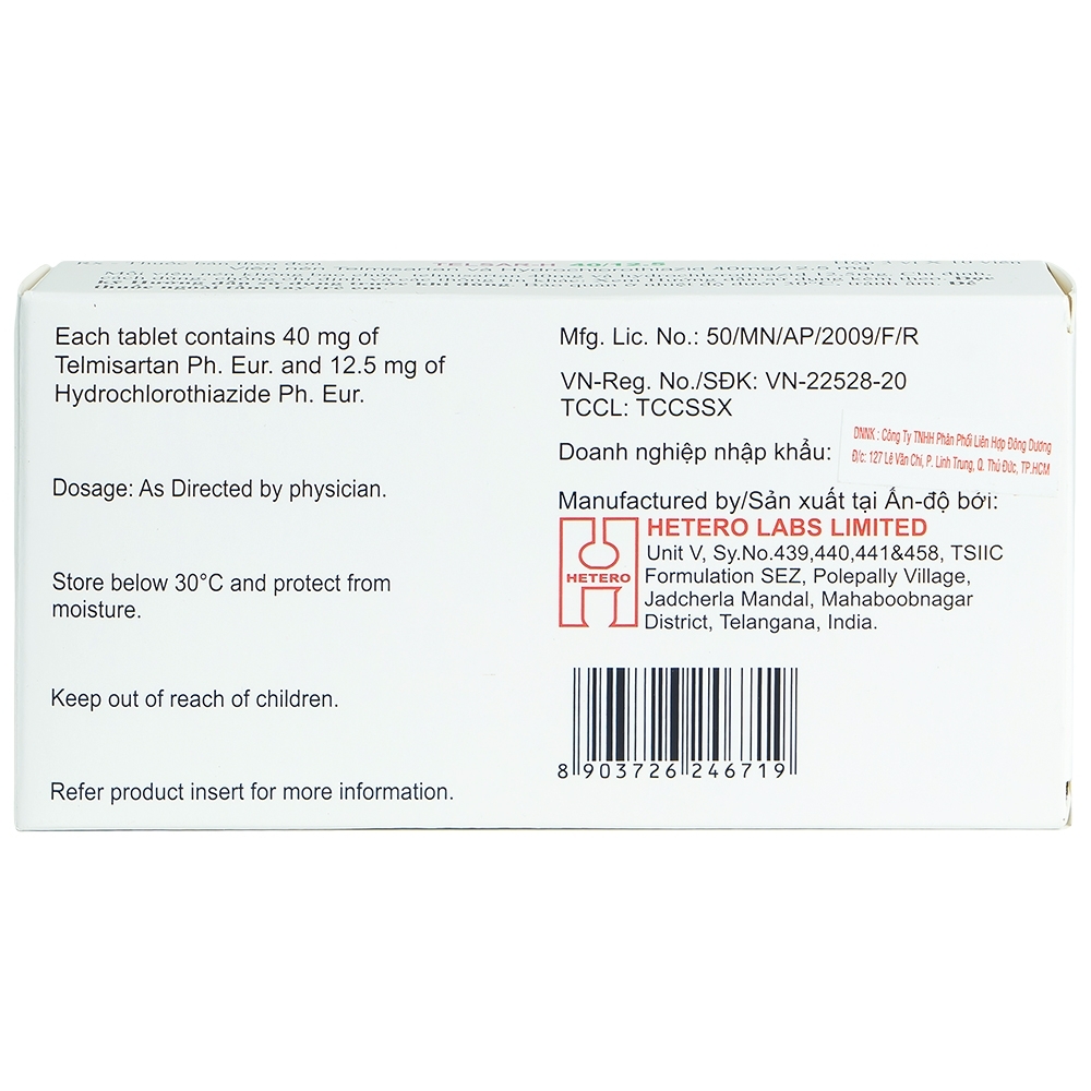 Hình ảnh Thuốc Telsar-H 40/12.5 Hetero điều trị tăng huyết áp (3 vỉ x 10 viên)