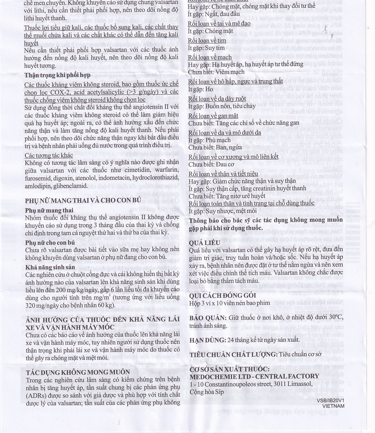 Hình ảnh Thuốc Vasblock 80mg Medochemie điều trị tăng huyết áp, suy tim (3 vỉ x 10 viên)