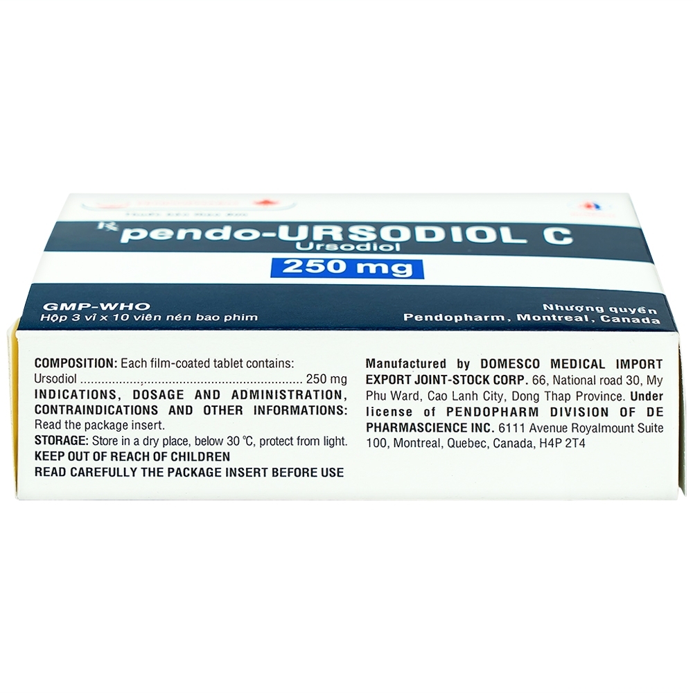 Hình ảnh Viên nén pendo-Ursodiol C 250mg Domesco điều trị xơ gan mật nguyên phát (3 vỉ x 10 viên)