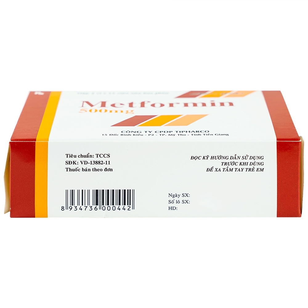 Hình ảnh Viên nén Metformin 500mg Tipharco điều trị đái tháo đường típ 2 (4 vỉ x 15 viên)