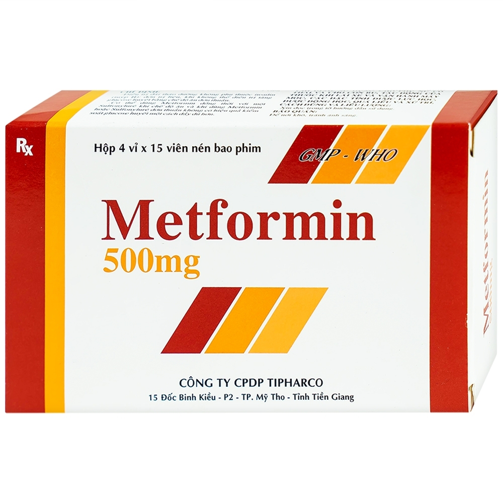 Hình ảnh Viên nén Metformin 500mg Tipharco điều trị đái tháo đường típ 2 (4 vỉ x 15 viên)