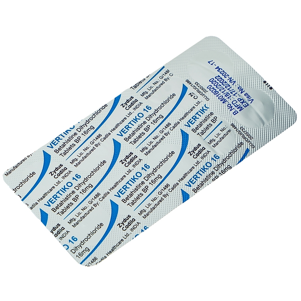 Hình ảnh Thuốc Vertiko 16 Cadila điều trị chóng mặt, suy giảm thính giác (10 vỉ x 10 viên)
