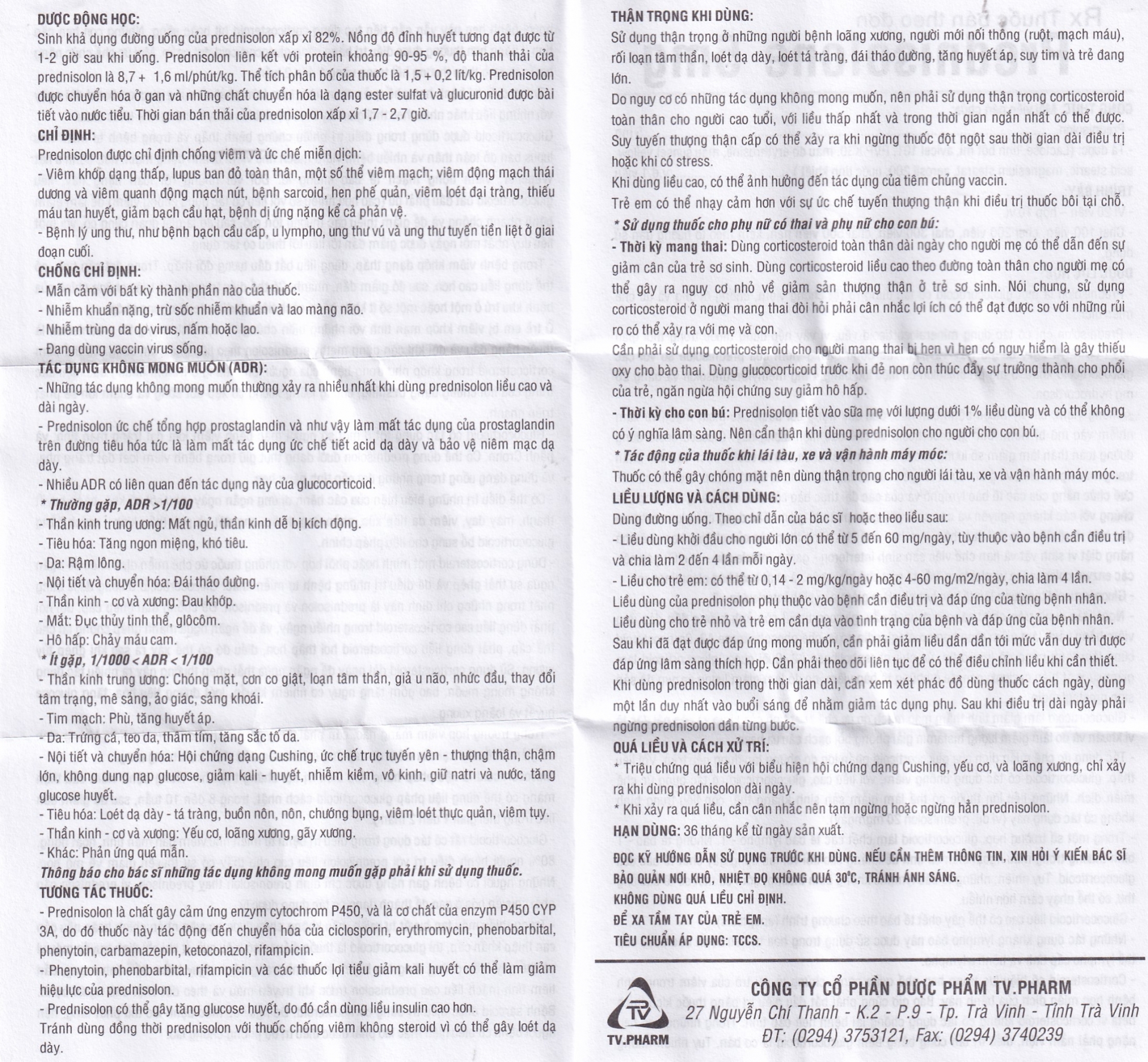 Hình ảnh Thuốc Prednisolone 5mg TV.Pharm chống viêm, chống dị ứng và ức chế miễn dịch (10 vỉ x 20 viên)