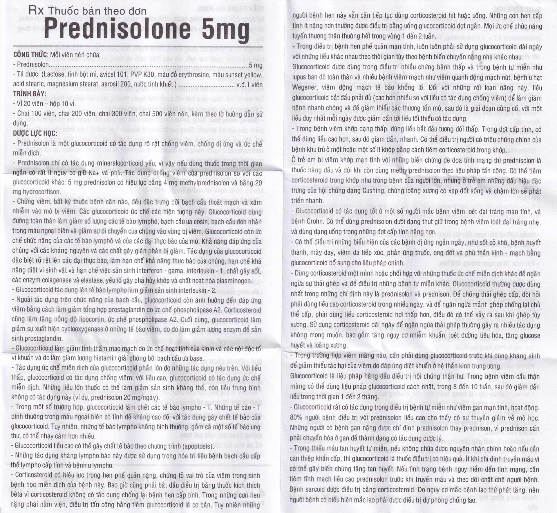 Hình ảnh Thuốc Prednisolone 5mg TV.Pharm chống viêm, chống dị ứng và ức chế miễn dịch (10 vỉ x 20 viên)