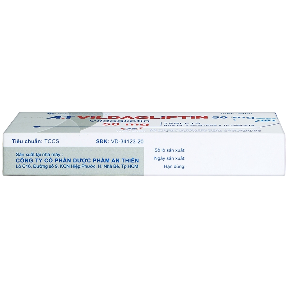 Hình ảnh Thuốc A.T Vildagliptin 50mg An Thiên điều trị đái tháo đường típ 2 (3 vỉ x 10 viên)