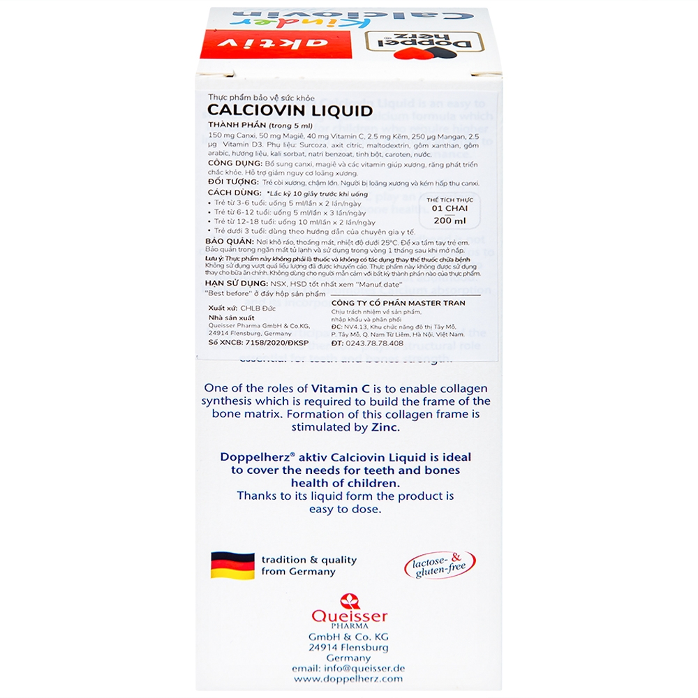 Hình ảnh Dung dịch Kinder Calciovin Liquid Doppelherz Aktiv bổ sung canxi, magie và các vitamin (200ml)