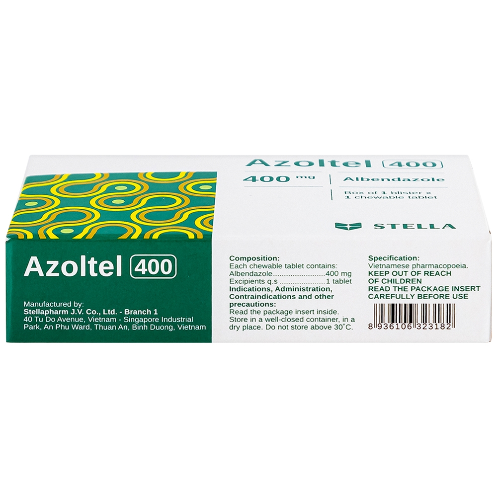 Hình ảnh Thuốc Azoltel 400mg Stella điều trị nhiễm một hoặc nhiều loại ký sinh trùng đường ruột (1 viên)