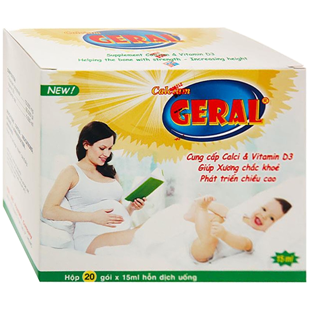 Hình ảnh Hỗn dịch uống Calcium Geral 15ml Usa - Nic Pharma dùng hỗ trợ cho trẻ em còi xương, chậm lớn (20 gói)