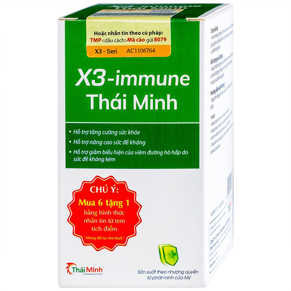 Hình ảnh Thực phẩm bảo vệ sức khỏe X3-immune Thái Minh hỗ trợ tăng cường sức khỏe, giảm viêm đường hô hấp (30 viên)