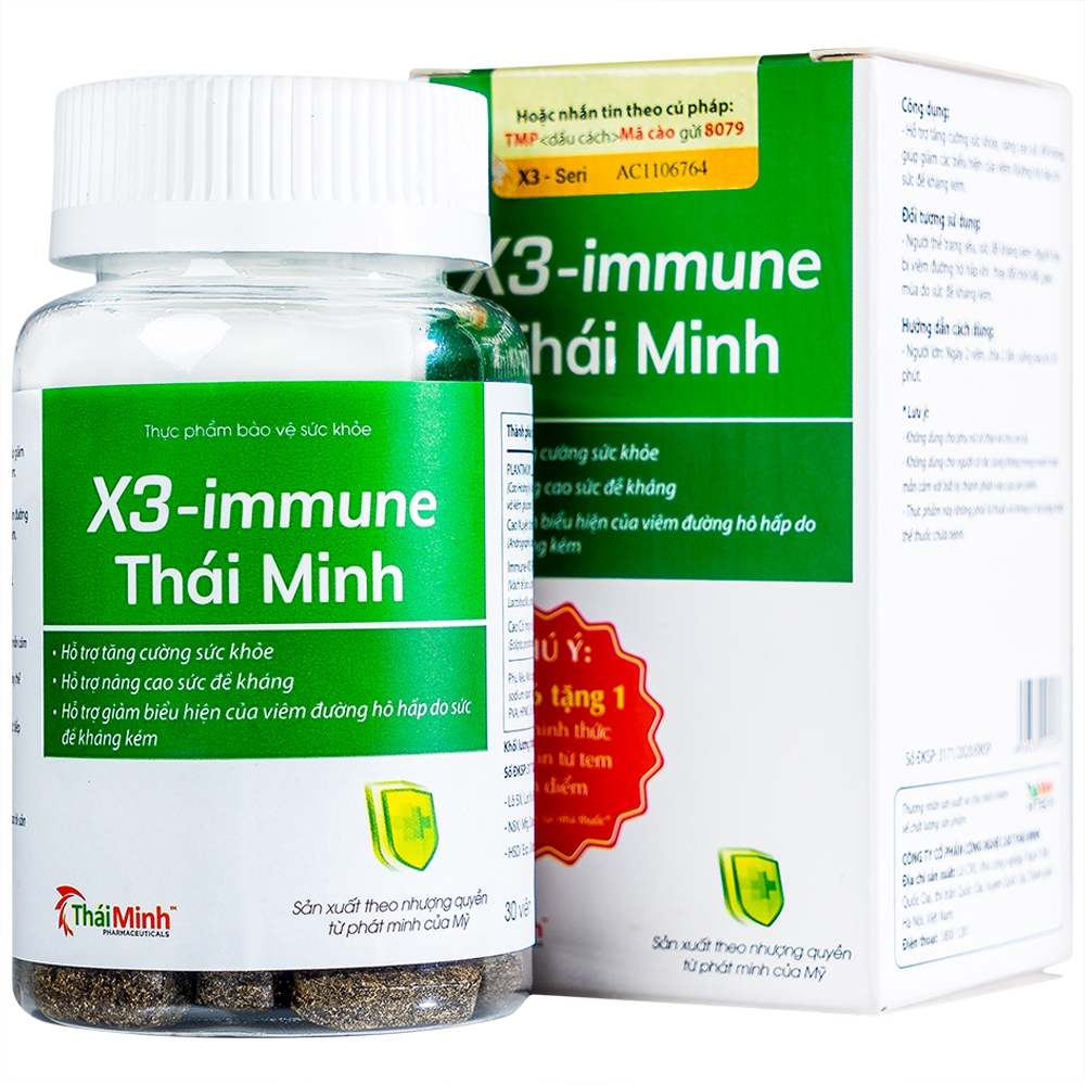 Hình ảnh Thực phẩm bảo vệ sức khỏe X3-immune Thái Minh hỗ trợ tăng cường sức khỏe, giảm viêm đường hô hấp (30 viên)