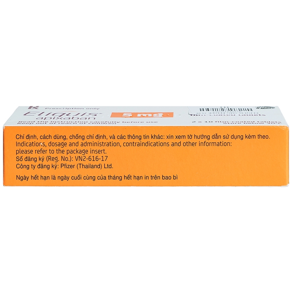 Hình ảnh Thuốc Eliquis 5mg Pfizer phòng ngừa biến cố thuyên tắc huyết khối tĩnh mạch, đột quỵ (20 viên)