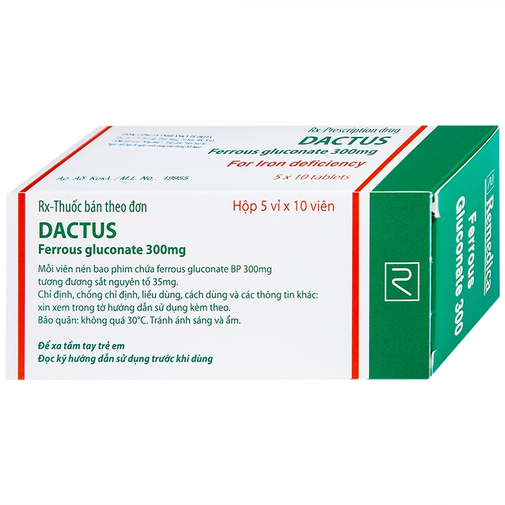 Hình ảnh Thuốc Dactus 300mg Remedica dự phòng và điều trị thiếu máu, thiếu sắt (50 viên)