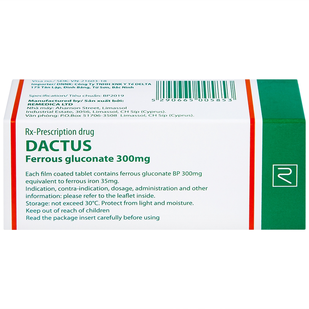 Hình ảnh Thuốc Dactus 300mg Remedica dự phòng và điều trị thiếu máu, thiếu sắt (50 viên)