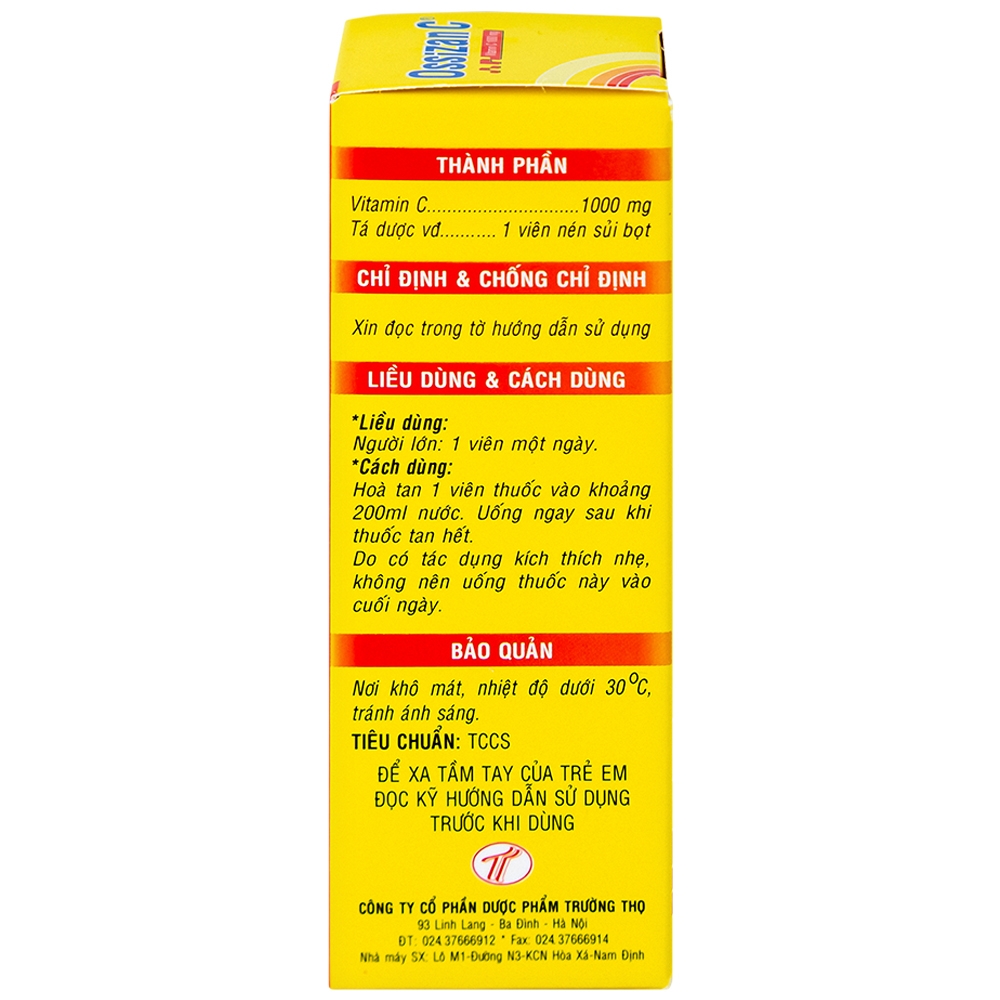 Hình ảnh Viên sủi Ossizan C 1000mg Trường Thọ điều trị thiếu hụt vitamin C (10 viên)