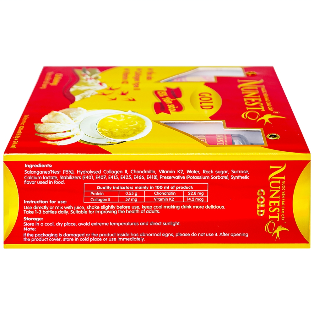 Hình ảnh Nước Yến Sào cao cấp Nunest Gold 15% có đường, bồi bổ sức khỏe và đẩy lùi lão hóa (6 hũ x 70ml)