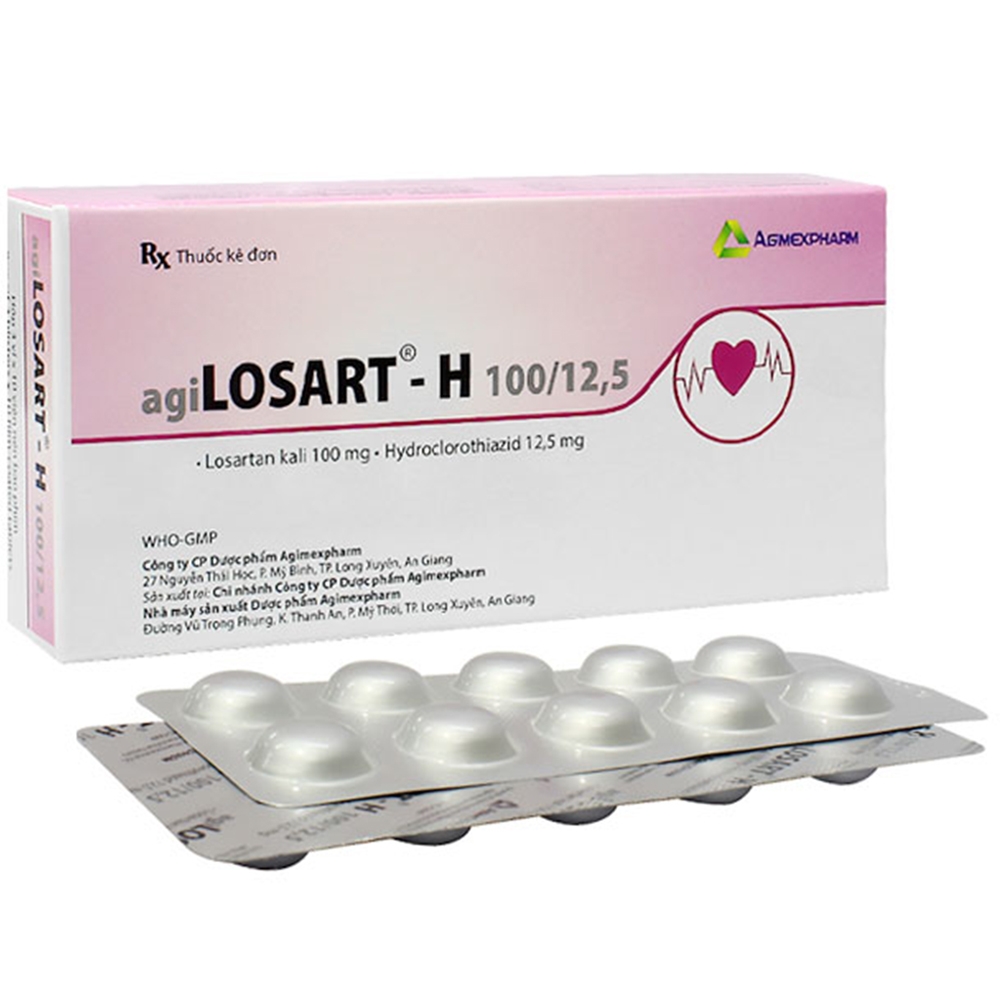 Hình ảnh Thuốc agiLosart-H 100/12,5 Agimexpharm điều trị tăng huyết áp vô căn (3 vỉ x 10 viên)