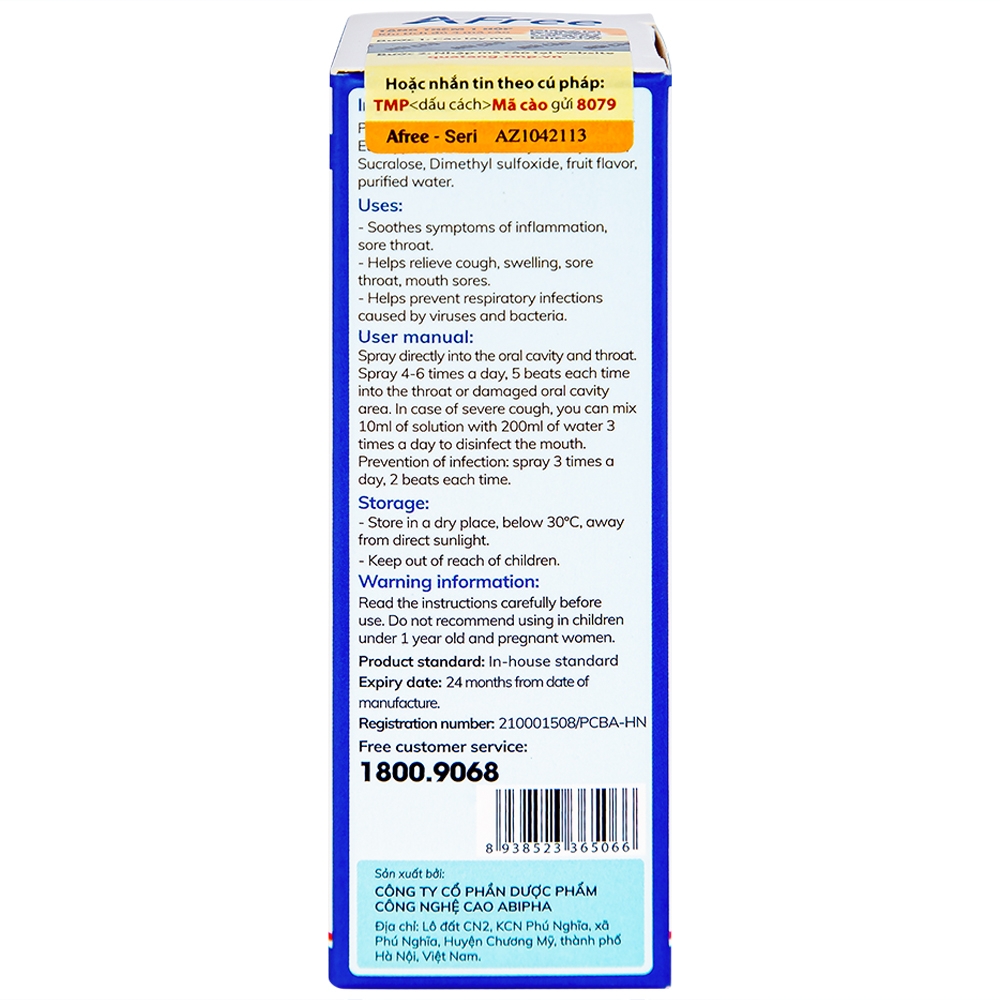 Hình ảnh Dung dịch xịt họng Afree 30ml Thái Minh giảm ho, sưng viêm, đau rát họng