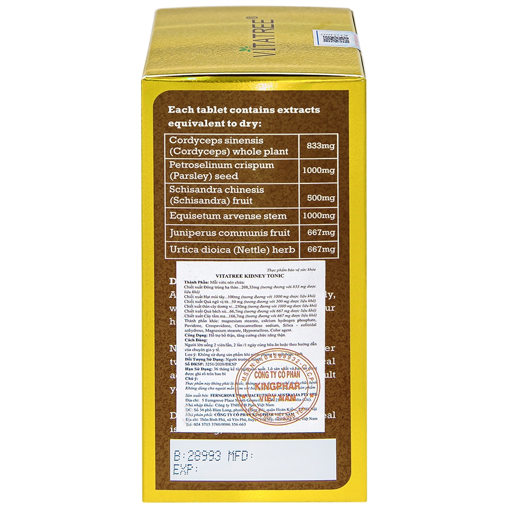Hình ảnh Viên uống Vitatree Kidney Tonic hỗ trợ bổ thận, tăng cường chức năng thận (100 viên)
