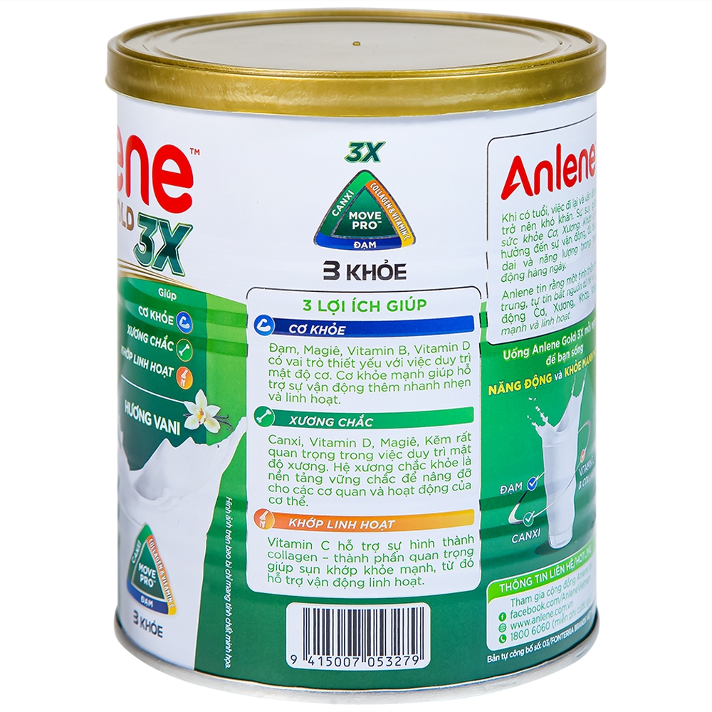 Hình ảnh Sữa Anlene Gold 3X hương vani hỗ trợ cơ khỏe, xương chắc, khớp linh hoạt (400g)