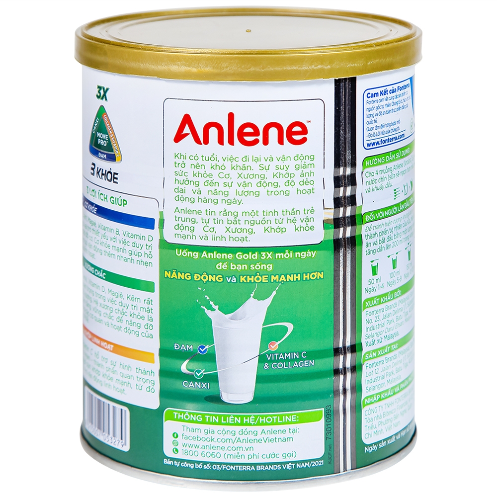 Hình ảnh Sữa Anlene Gold 3X hương vani hỗ trợ cơ khỏe, xương chắc, khớp linh hoạt (400g)