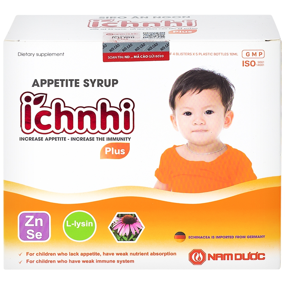 Hình ảnh Siro Ích Nhi Plus Nam Dược bổ sung kẽm, seien và lysin giúp trẻ ăn ngon (4 vỉ x 5 ống x 10ml)