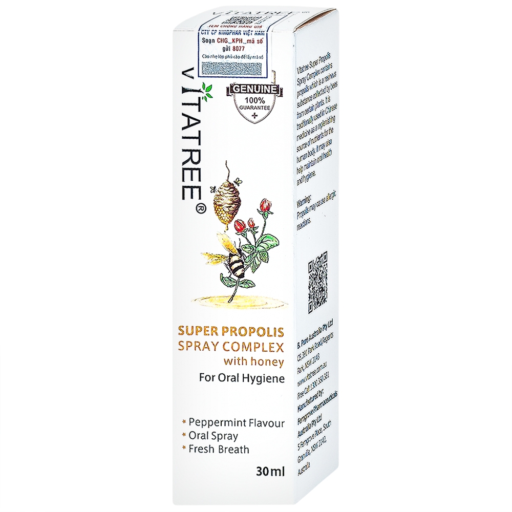 Hình ảnh Xịt keo ong Vitatree Super Propolis Spray Complex With Honey hỗ trợ chống oxy hóa, giảm đau rát họng (30ml)