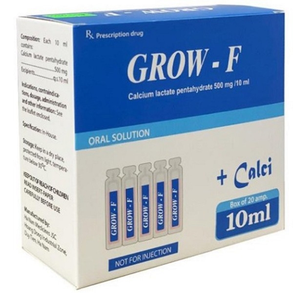 Hình ảnh Dung dịch Grow - F Hanapharm điều trị tình trạng thiếu Calci (20 ống x 10ml)