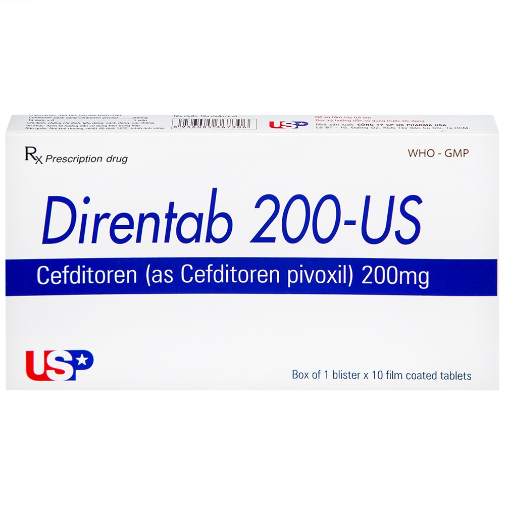 Hình ảnh Thuốc Direntab 200-US điều trị nhiễm khuẩn (1 vỉ x 10 viên)