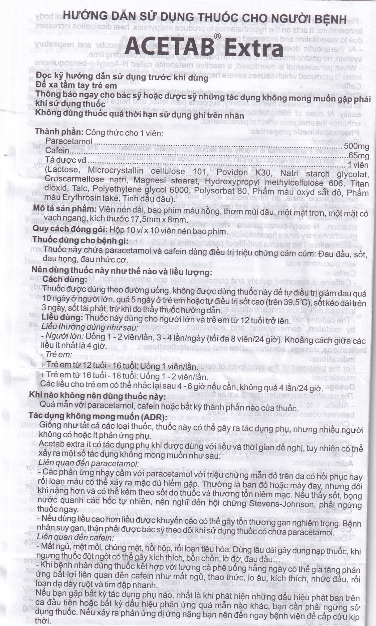 Hình ảnh Thuốc Acetab Extra Agimexpharm điều trị triệu chứng cảm cúm (10 vỉ x 10 viên)