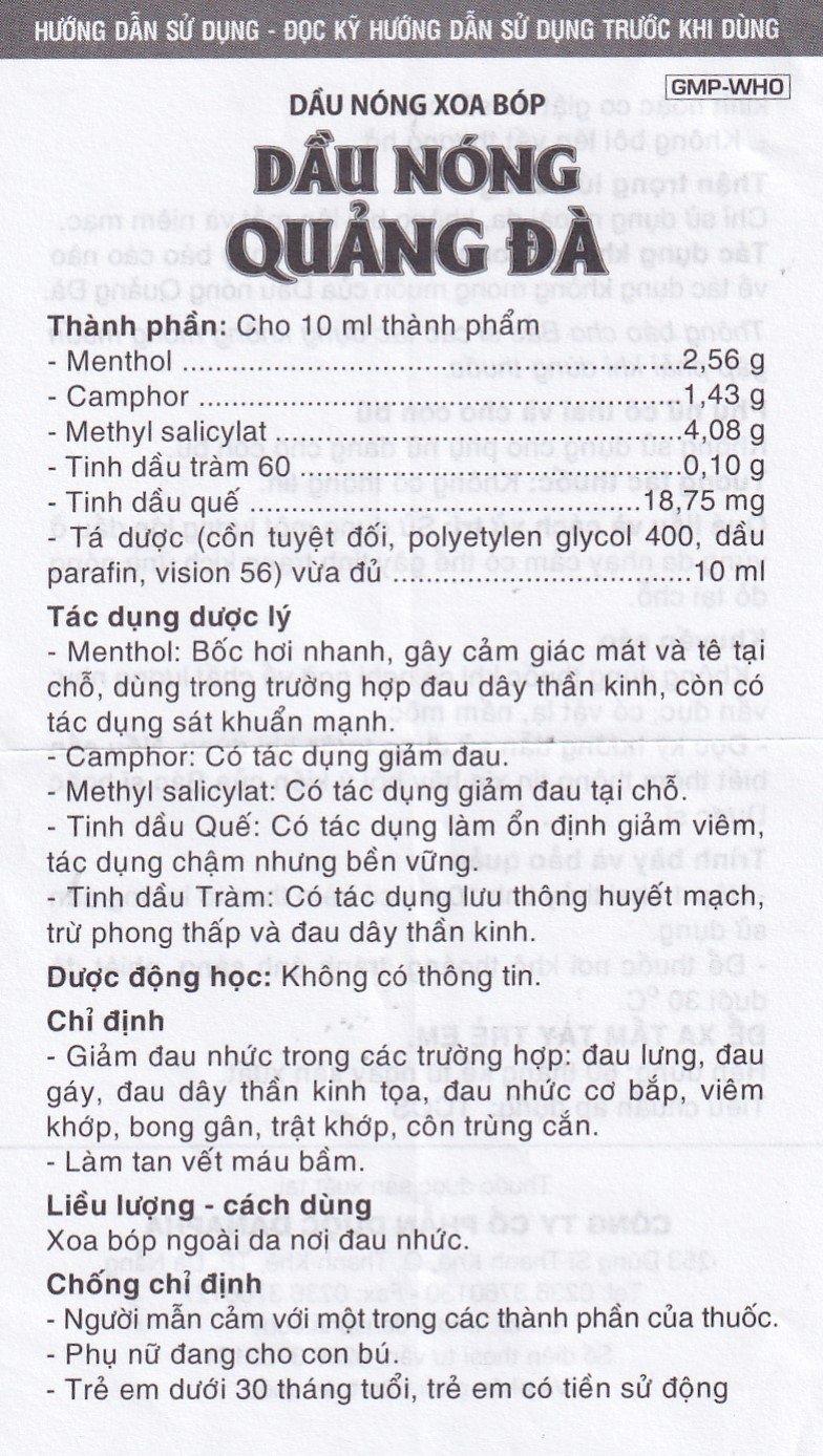 Hình ảnh Dầu nóng Quảng Đà Danapha giảm đau lưng, đau gáy, đau dây thần kinh tọa (10ml)