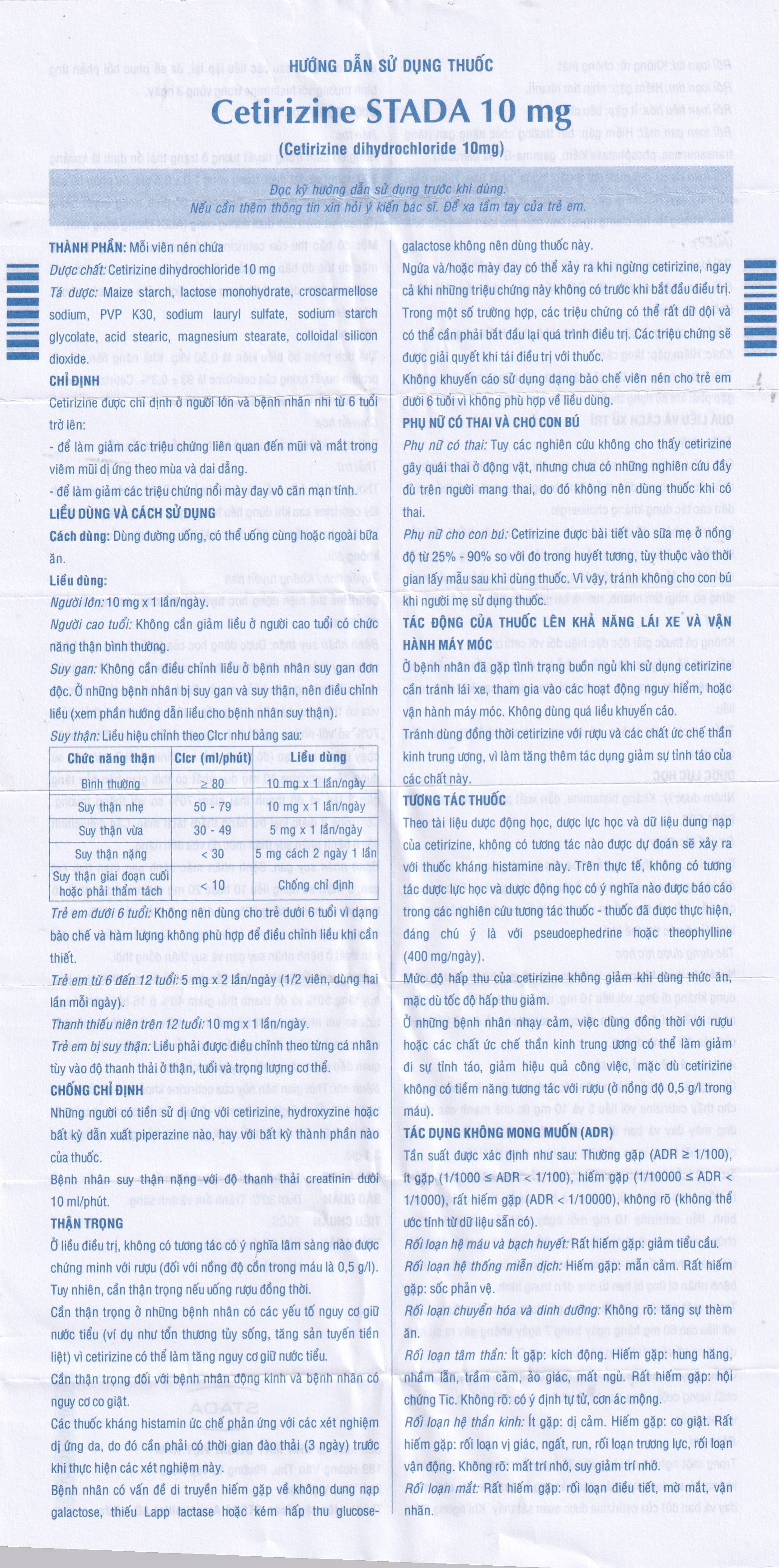 Hình ảnh Thuốc Cetirizine Stada 10mg điều trị viêm mũi dị ứng, mày đay (10 vỉ x 10 viên)
