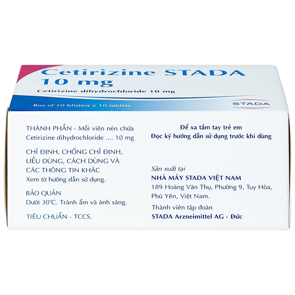 Hình ảnh Thuốc Cetirizine Stada 10mg điều trị viêm mũi dị ứng, mày đay (10 vỉ x 10 viên)