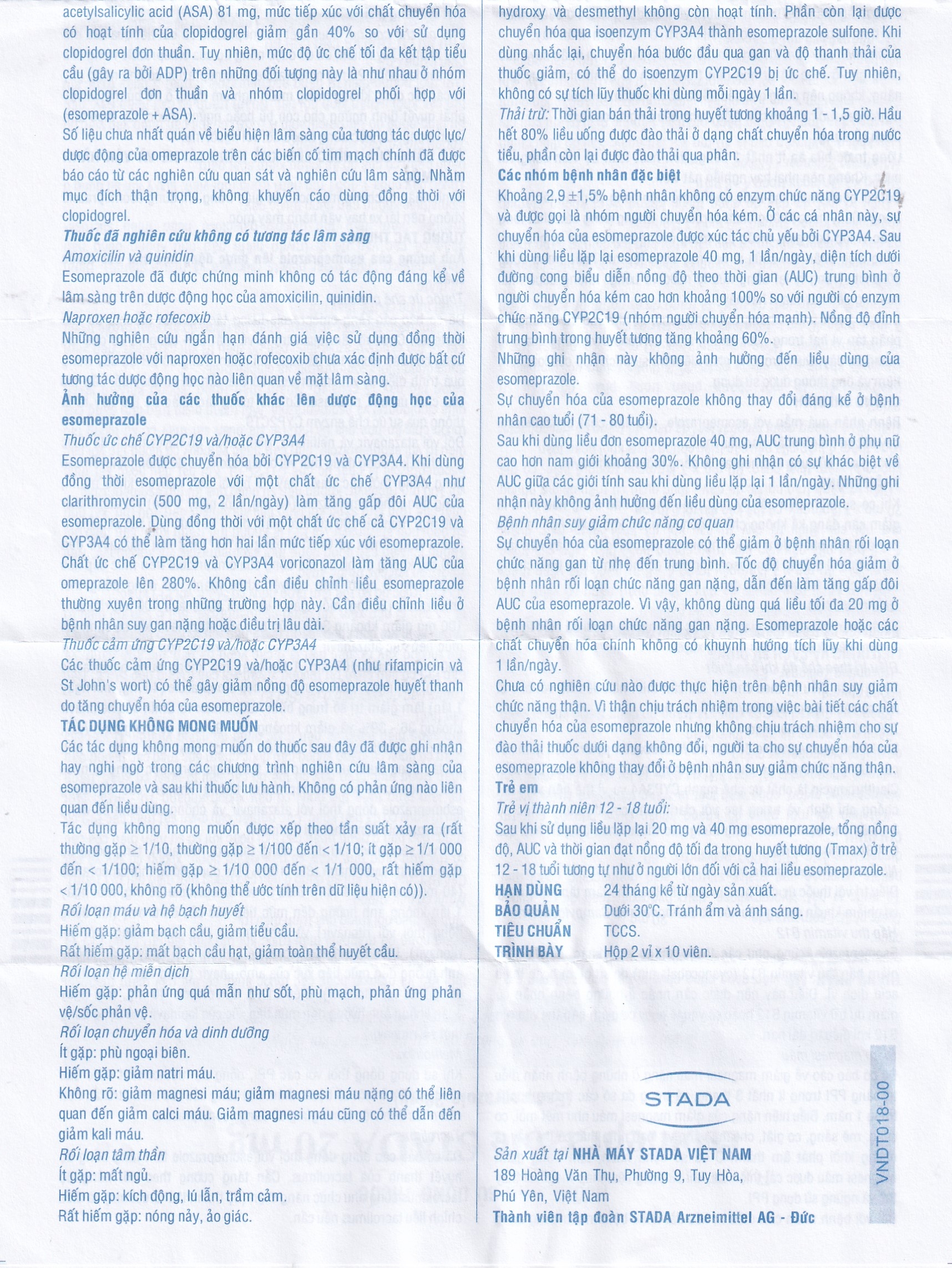 Hình ảnh Thuốc Esomeprazole Stada 20mg điều trị trào ngược dạ dày, thực quản (2 vỉ x 10 viên)