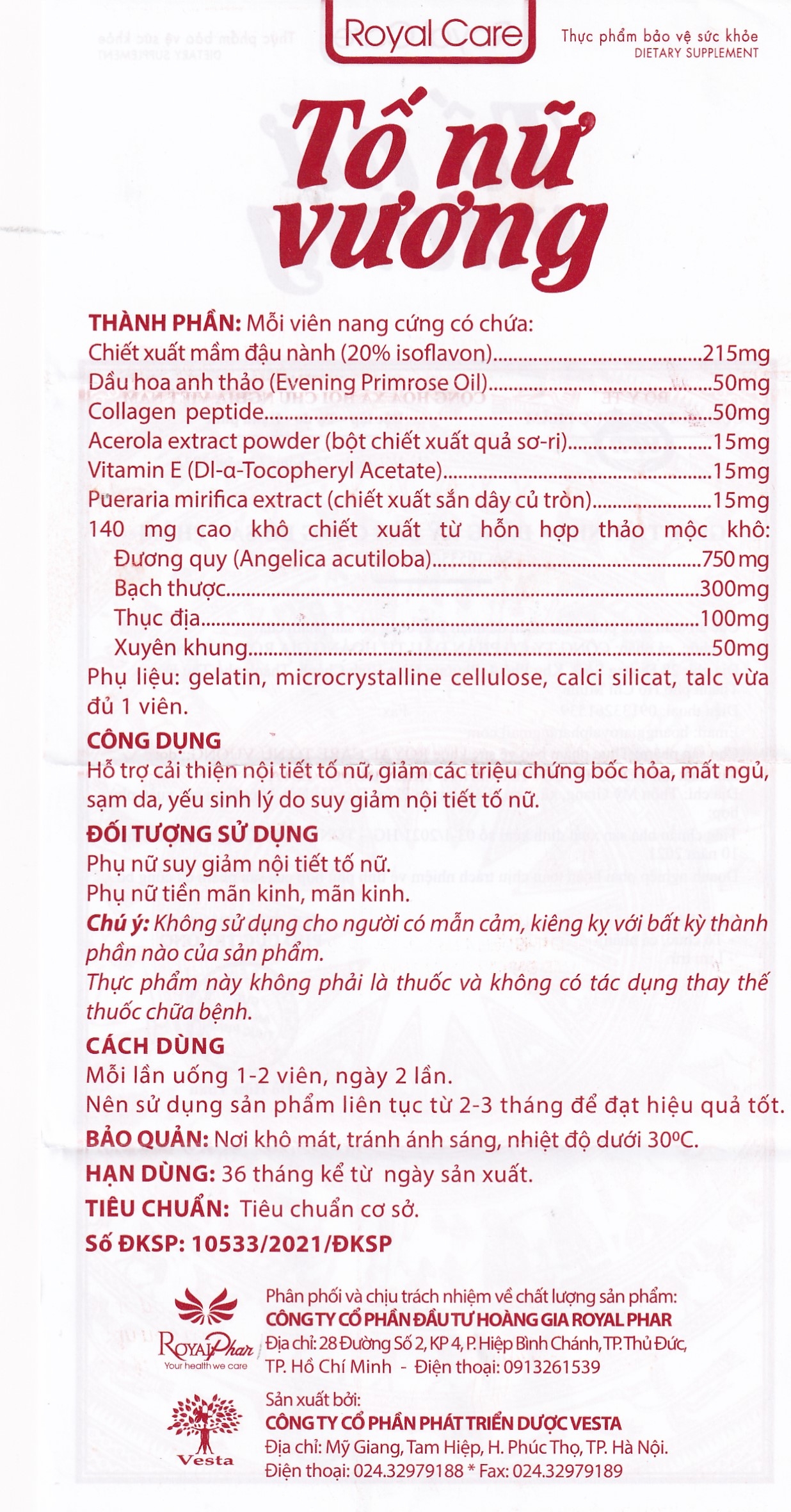 Hình ảnh Viên uống Tố Nữ Vương Royal Care hỗ trợ cải thiện nội tiết tố nữ (30 viên)