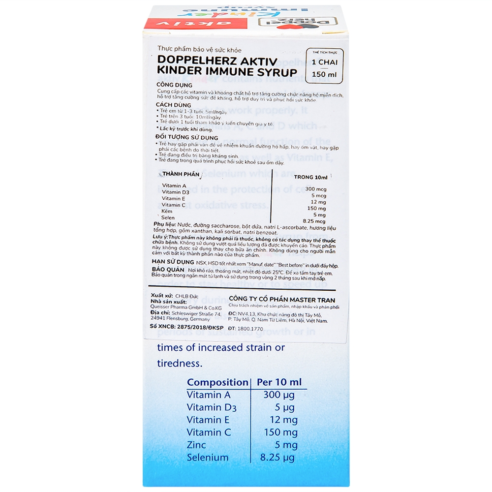Hình ảnh Siro Kinder Immune Doppelherz Aktiv cung cấp các vitamin và khoáng chất (150ml)